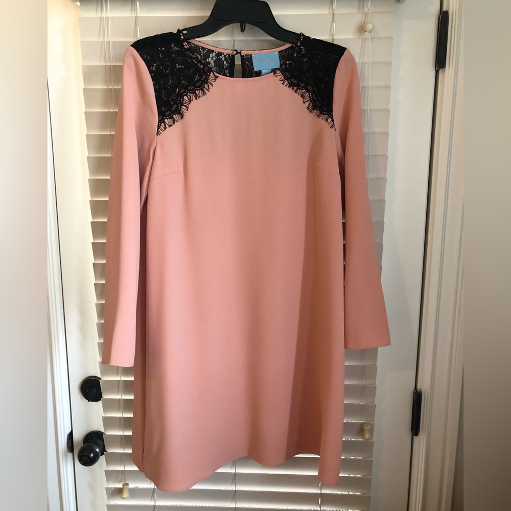 Peach dress with black lace accent